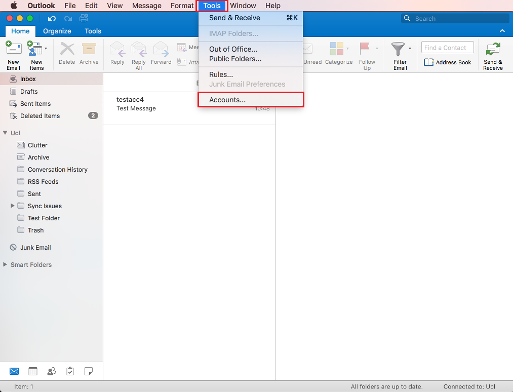 outlook for mac 2016 account options
